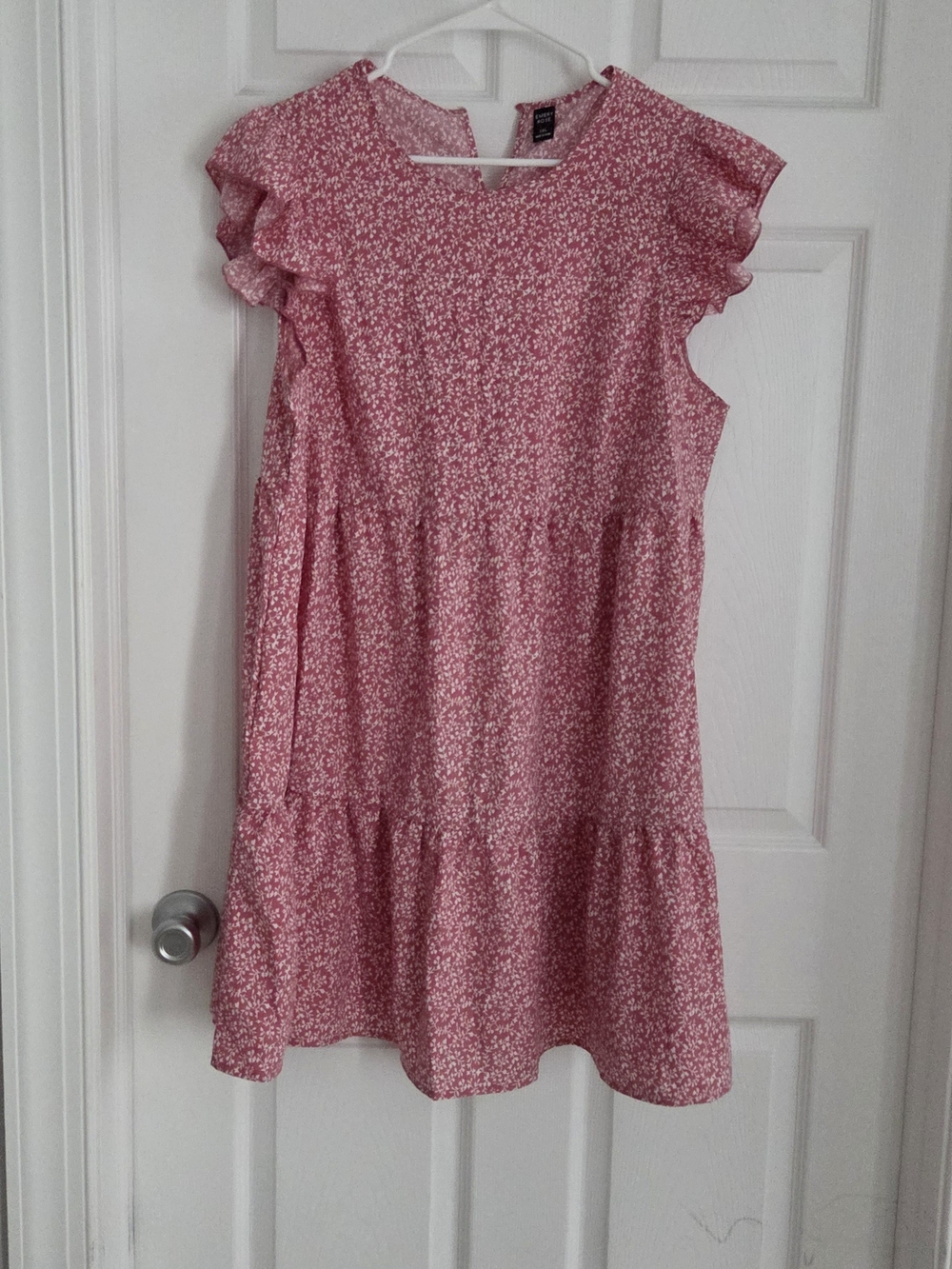 Women’s Pink Floral Midi Dress with Ruffle Sleeves